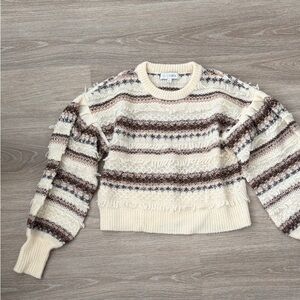 INTERMIX Textured Striped Sweater in Cream and Brown